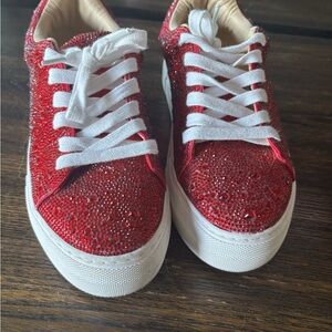 Betsey Johnson Red sequin sneakers size 7